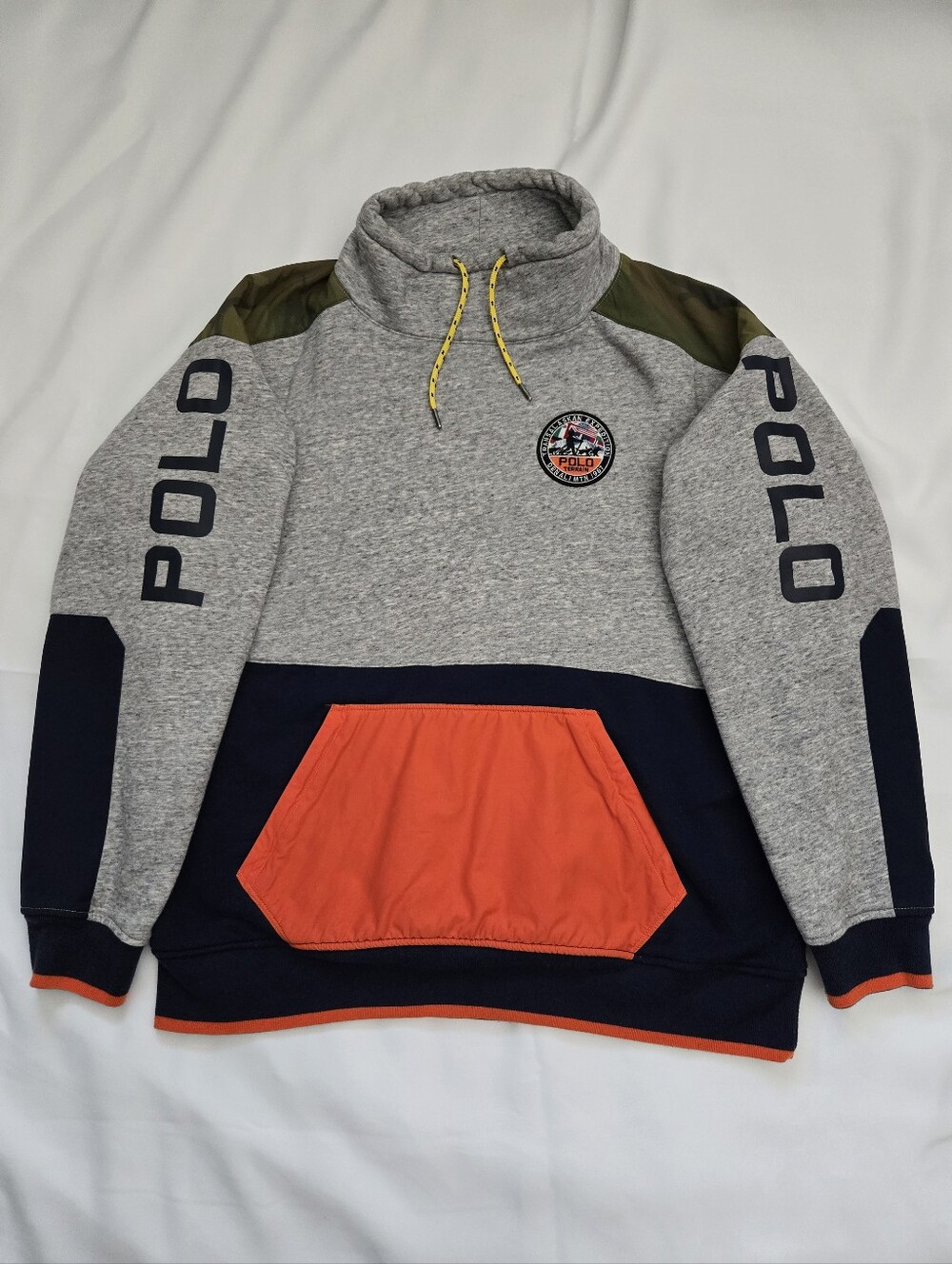 Polo Ralph Lauren Terrain Gray/Navy/Orange Colorblock Turtleneck Sweater